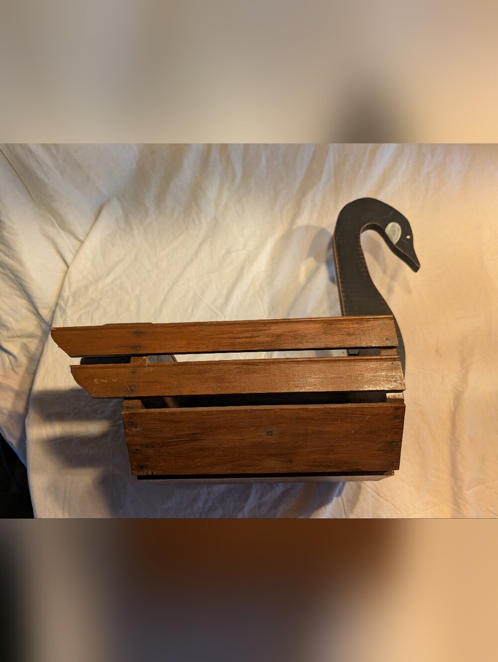 2/100$ Vintage Brown Wooden Goose Slatted Storage Basket